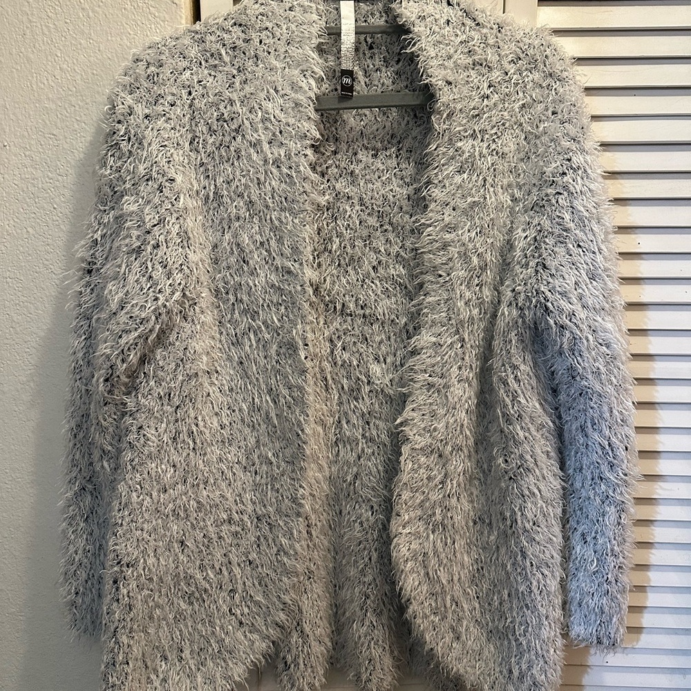 Kensie Soft Textured Gray Cardigan Fuzzy Light Gray